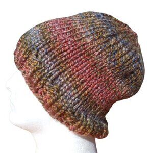 Men's Handmade Beanie Hat Cap Knit Slouch Fired Bronze Blue Brown Orange Chunky